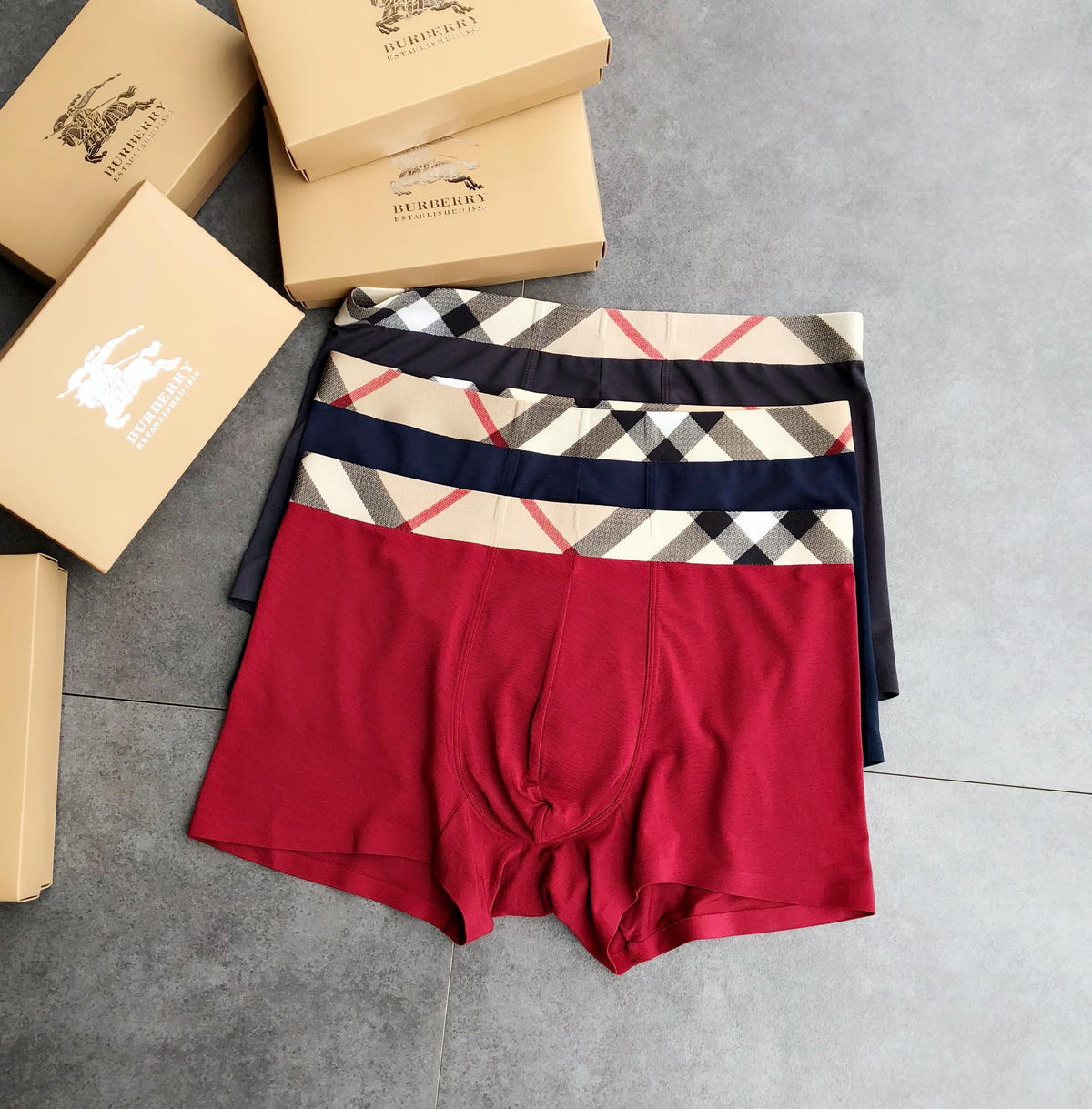 Burberry Navy Grey Red Diagonal Check Waist Boxer Briefs, image 2