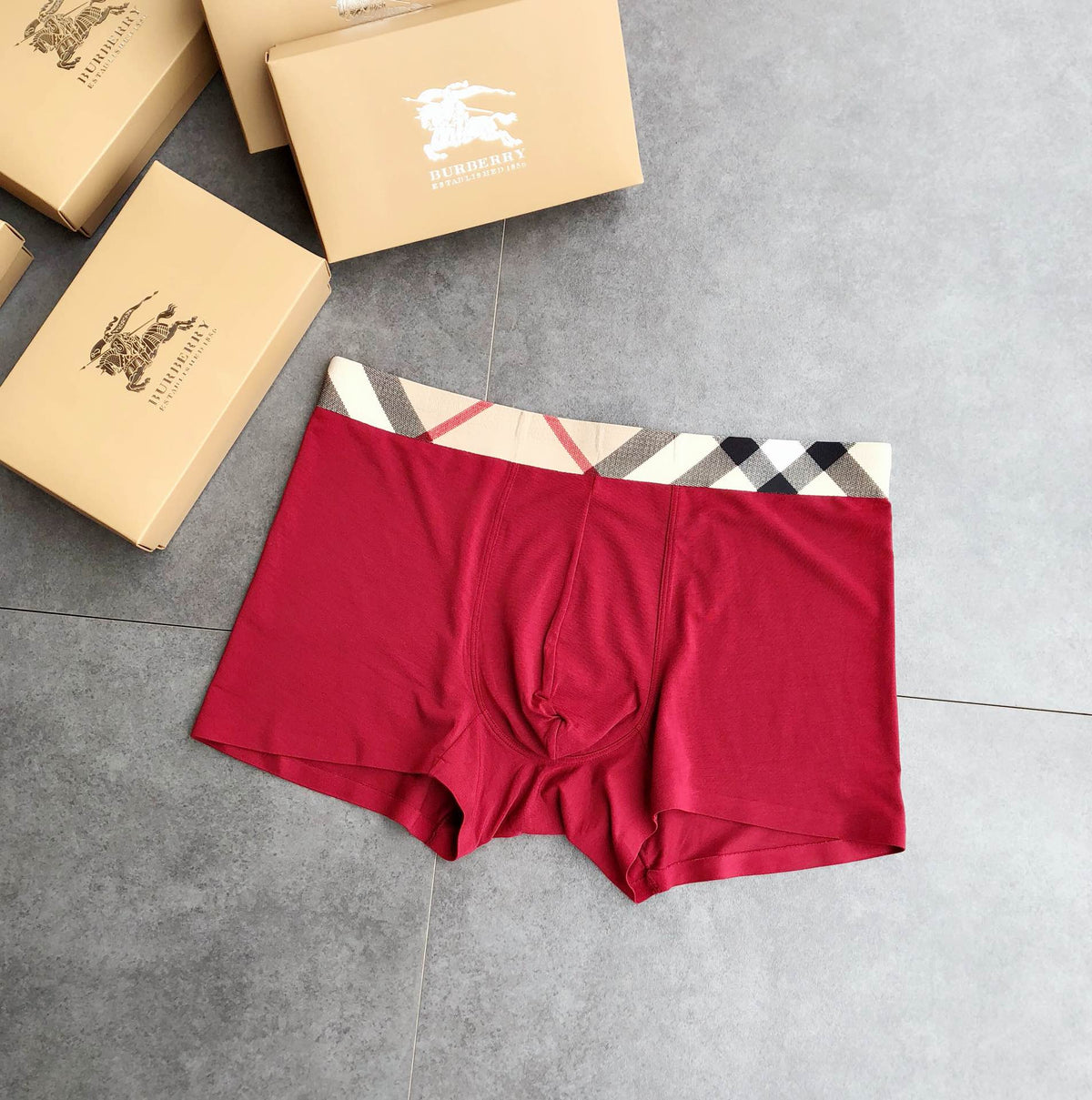 Burberry Navy Grey Red Diagonal Check Waist Boxer Briefs, image 5
