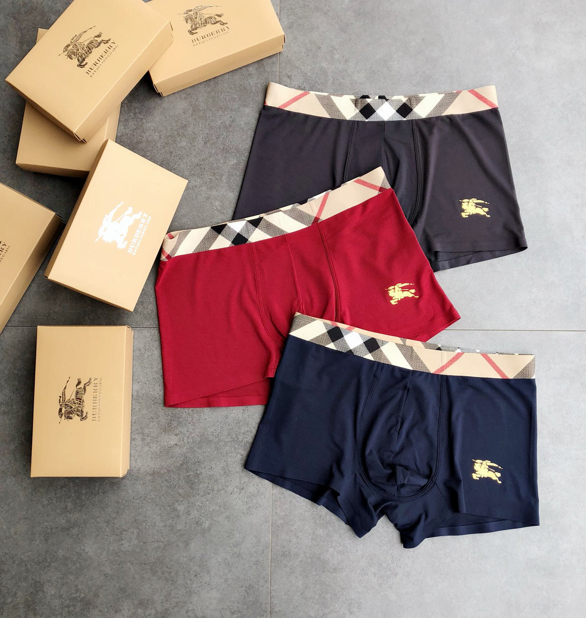 Burberry Red Navy Black Check Waist Horse Boxer Briefs, image 1