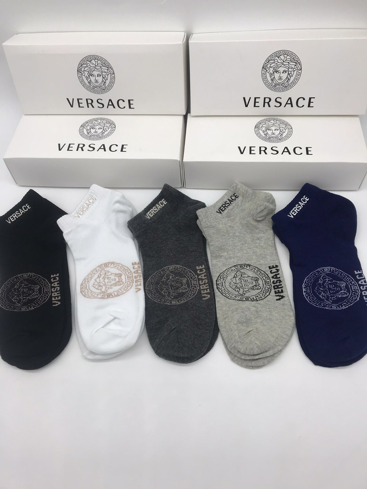 Versace Neutral Large Round Face No-Show Socks, image 1