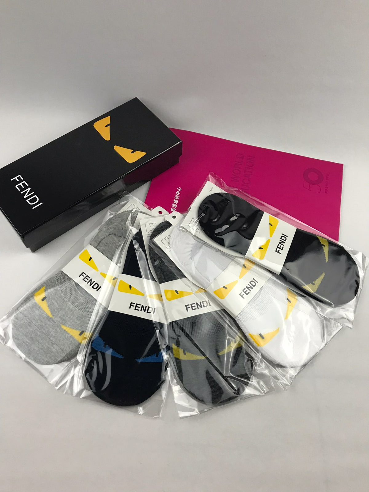 Fendi Packaged Black Yellow Eye Design No-Show Socks, image 3