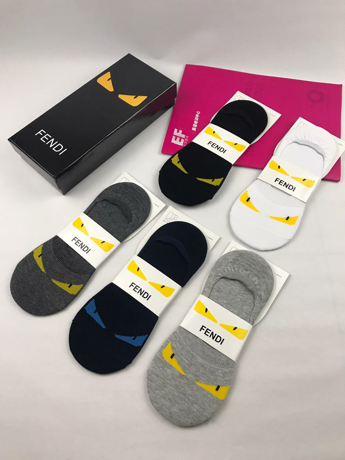Fendi Packaged Black Yellow Eye Design No-Show Socks, image 4