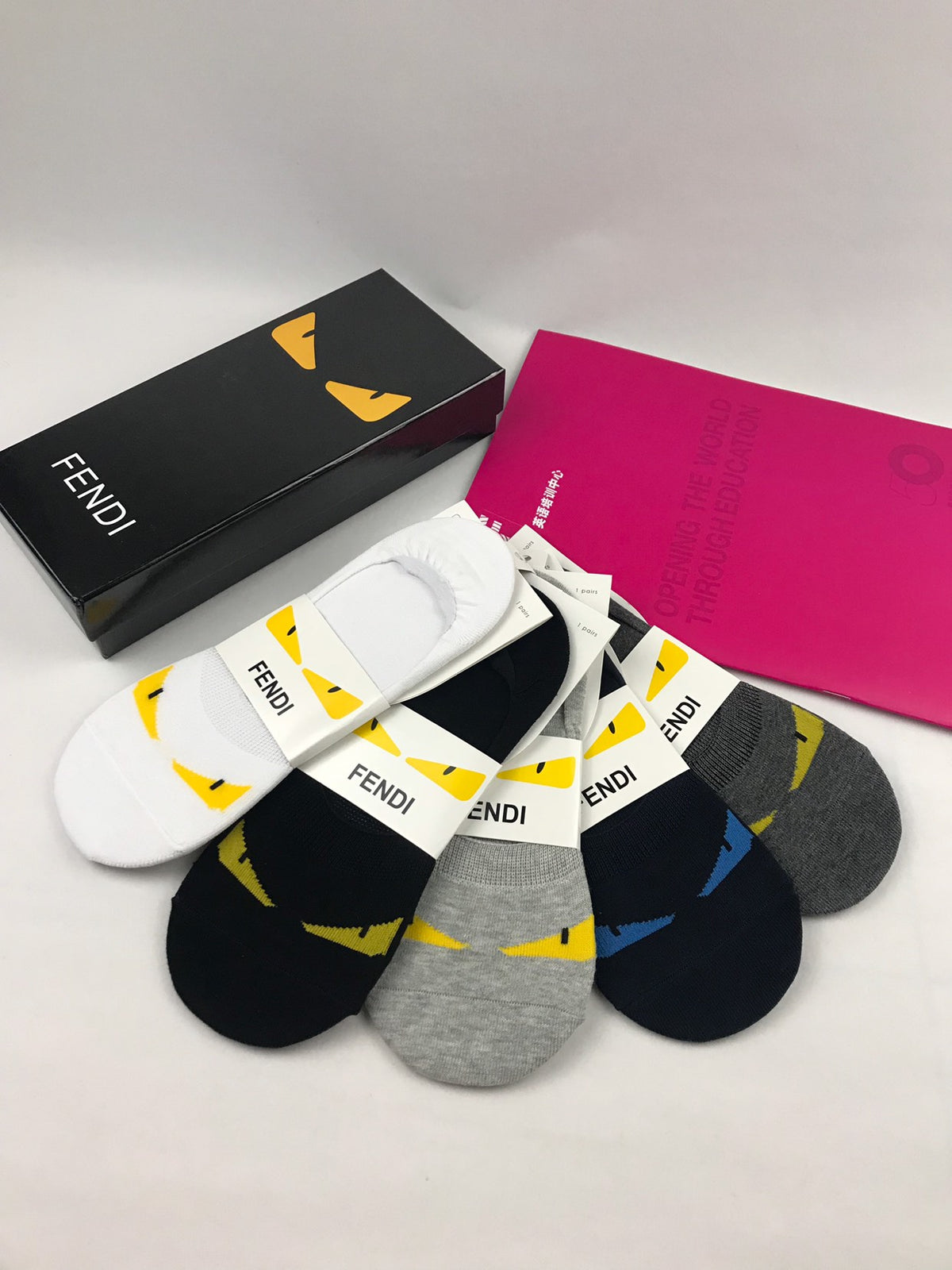 Fendi Packaged Black Yellow Eye Design No-Show Socks, image 5