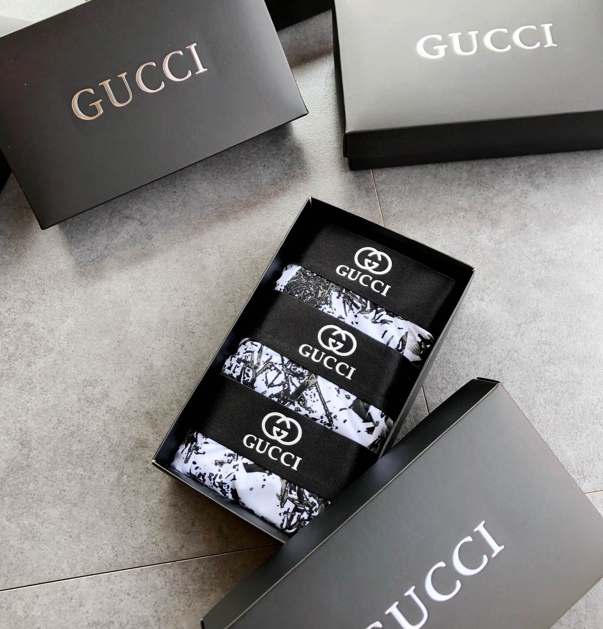 Gucci Boxed Black White Repeated Letters Boxer Briefs, image 1