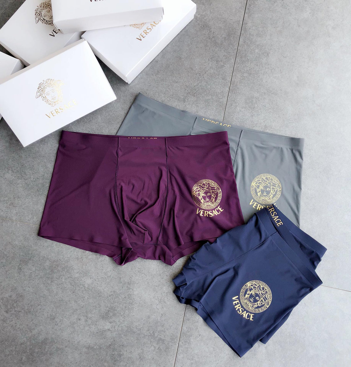 Versace Plum Blue Grey Large Round Face Boxer Briefs, image 3