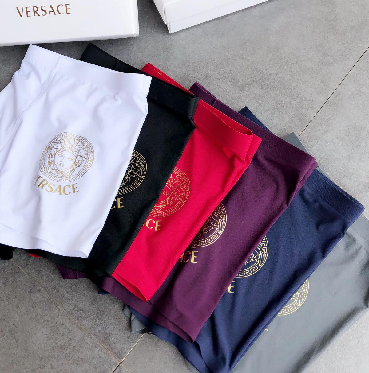 Versace White Black Red Blue Round Crest Boxer Briefs, image 1