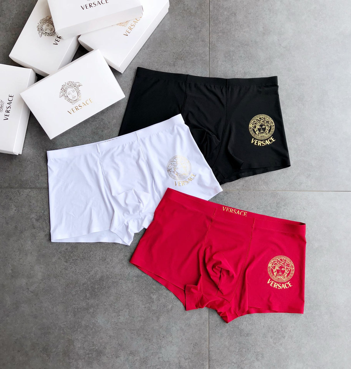 Versace White Black Red Blue Round Crest Boxer Briefs, image 2