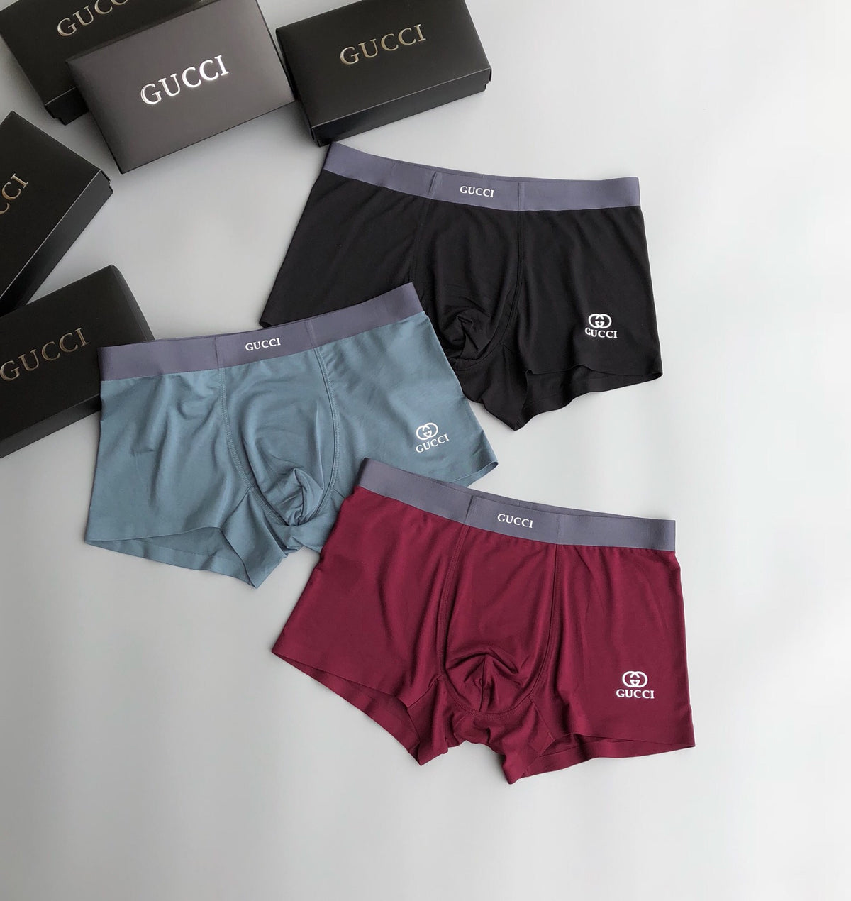 Gucci Burgundy Grey Blue Small Patches Boxer Briefs, image 4