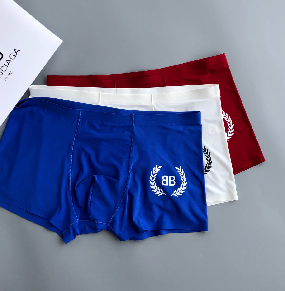 Balenciaga Blue White Burgundy Laurel Letters Boxer Briefs, image 2