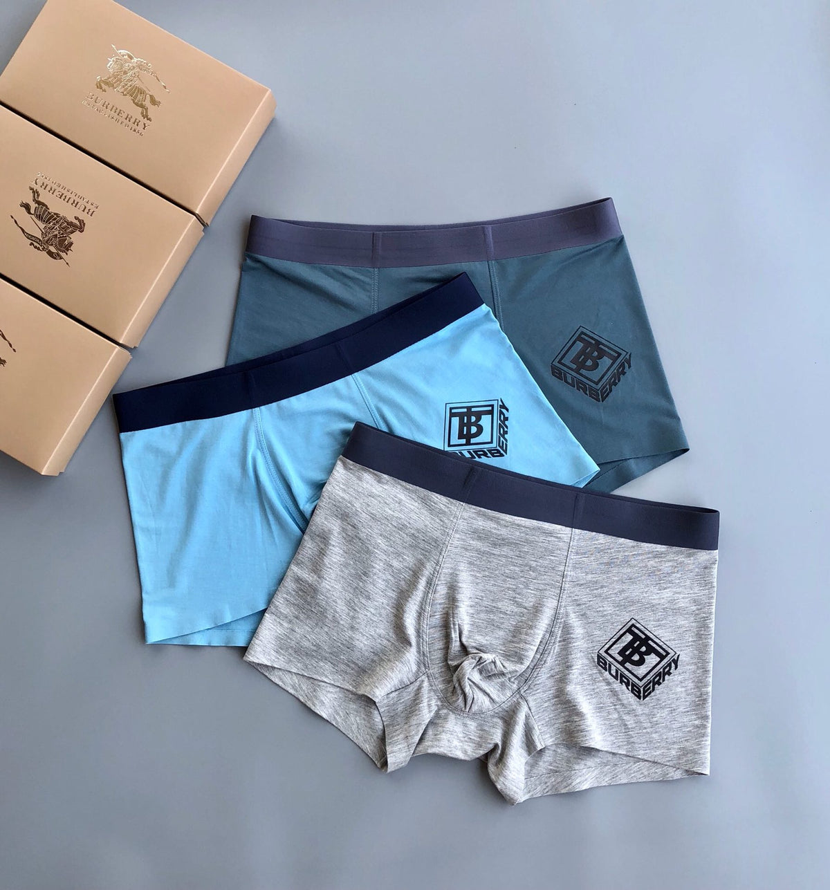 Burberry Grey Blue Teal Small Diamond Patch Boxer Briefs, image 2