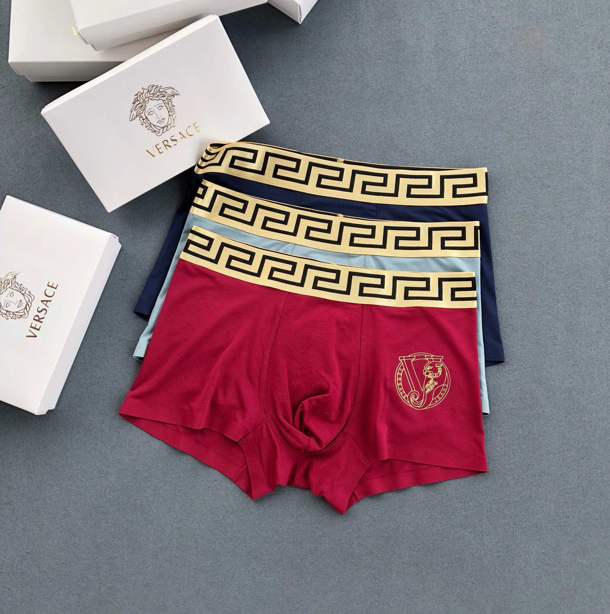 Versace Red Gold Triple Greek Bands Boxer Briefs, image 2