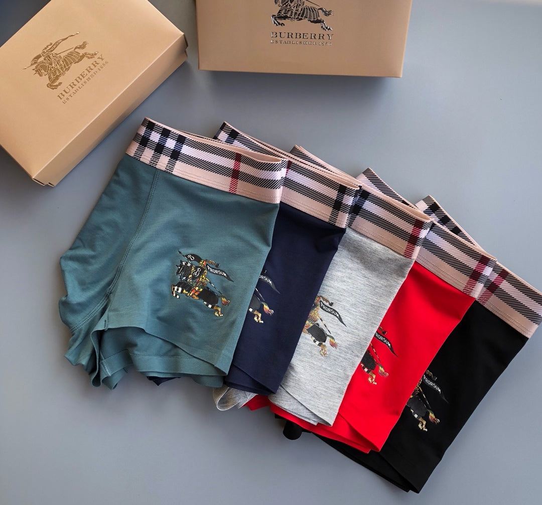 Burberry Grey Red Black Check Waist Horse Boxer Briefs, image 5