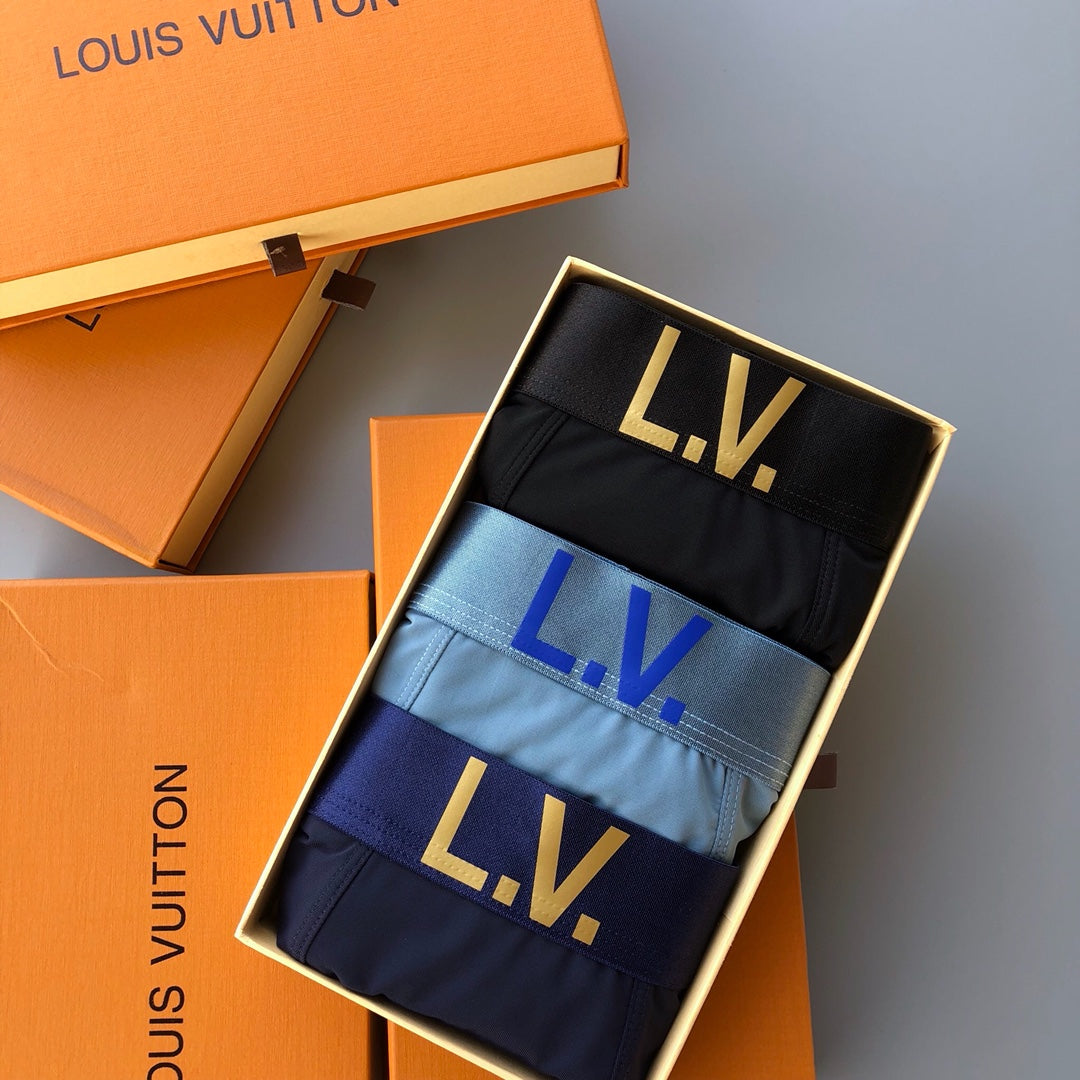Louis Vuitton Blue Black Gold Dotted Initials Boxer Briefs, image 2