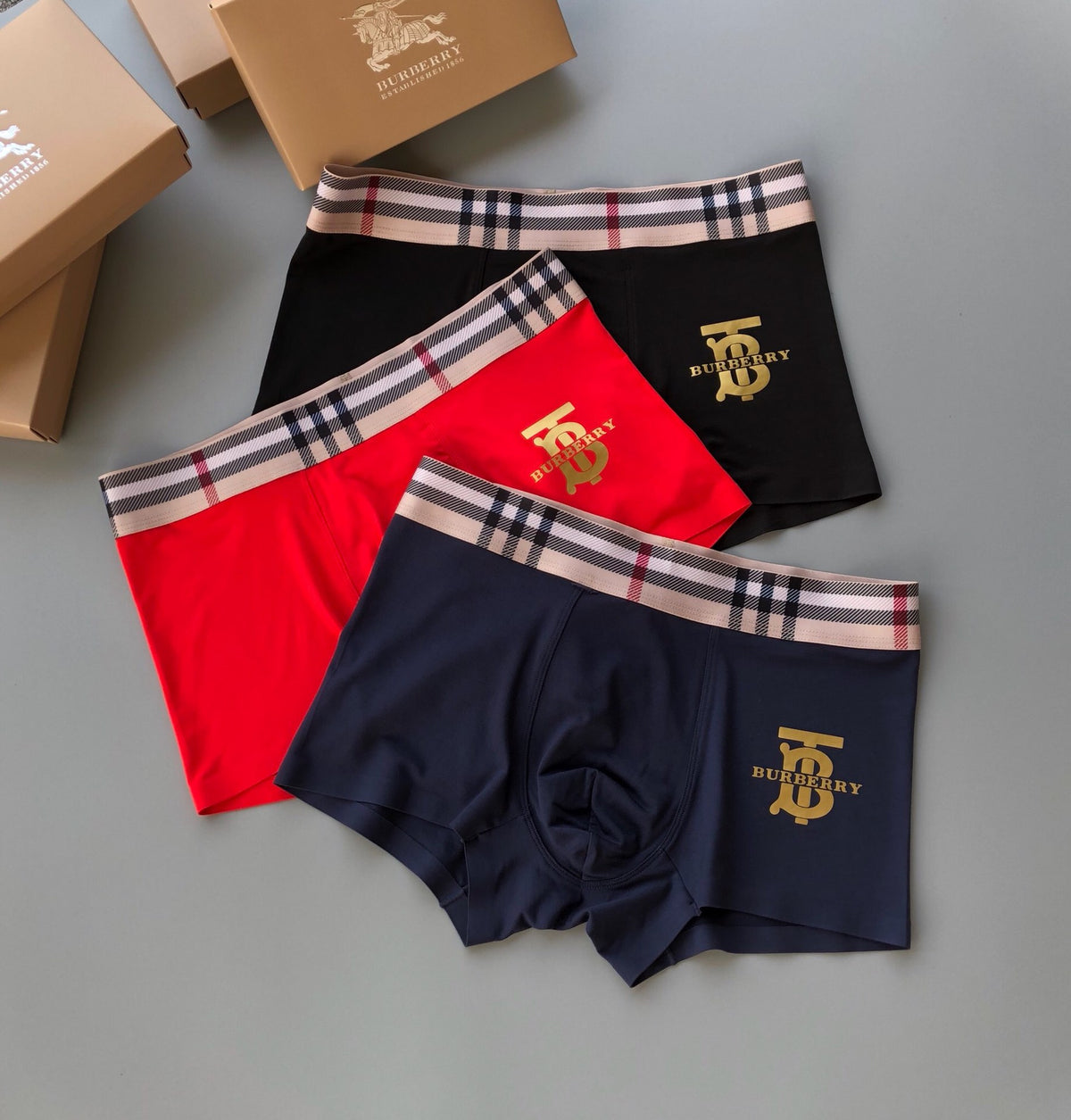 Burberry Green White Red Check Waist Boxer Briefs, image 4