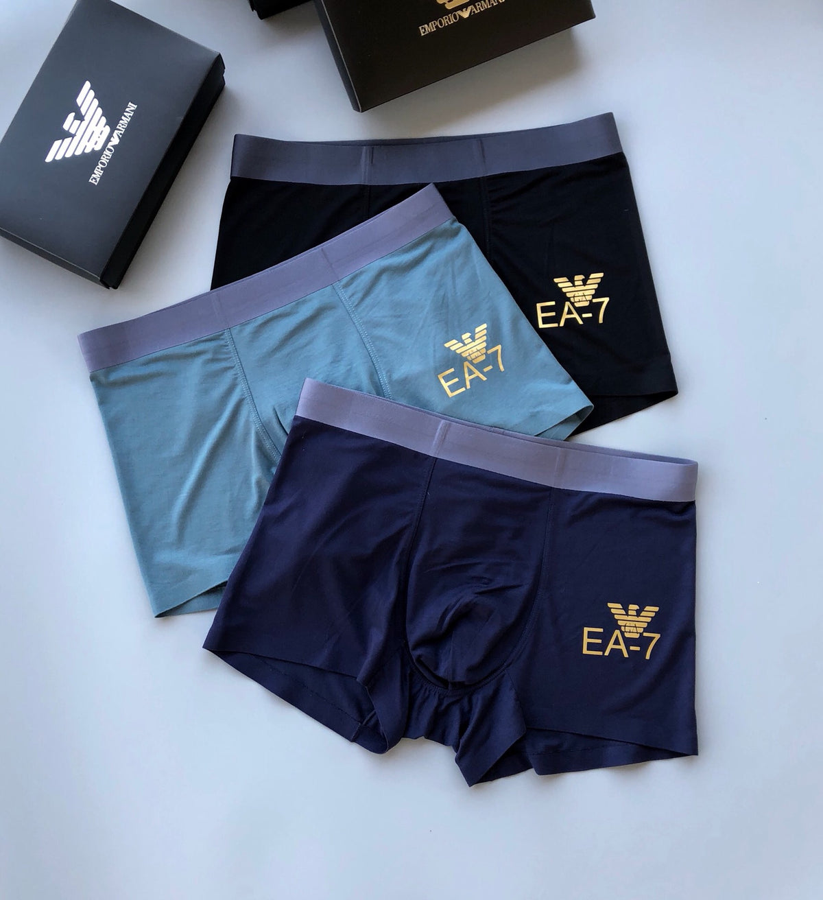 Emporio Armani Blue Black Large EA7 Letters Boxer Briefs, image 3
