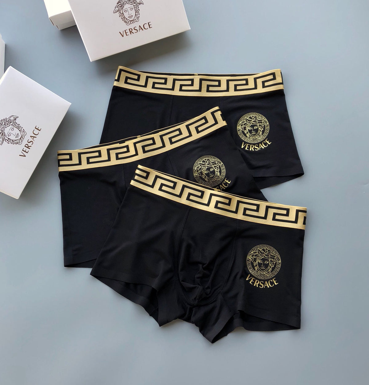 Versace Black Gold Greek Key Waist Boxer Briefs, image 2