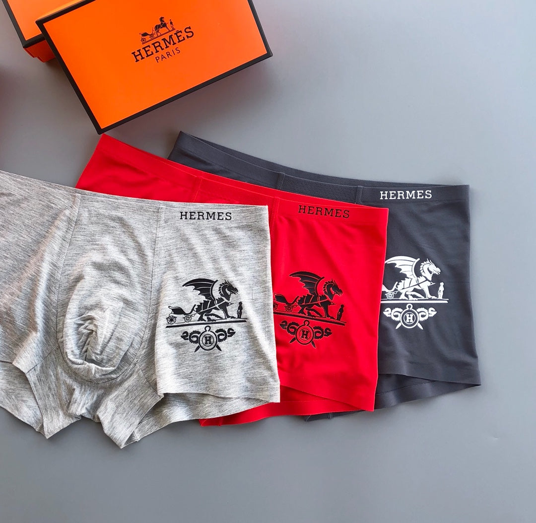 Hermès Grey Red Black Carriage Print Boxer Briefs, image 2