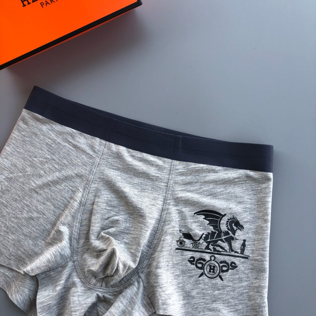 Hermès Burgundy Grey Black Large Carriage Boxer Briefs, image 5