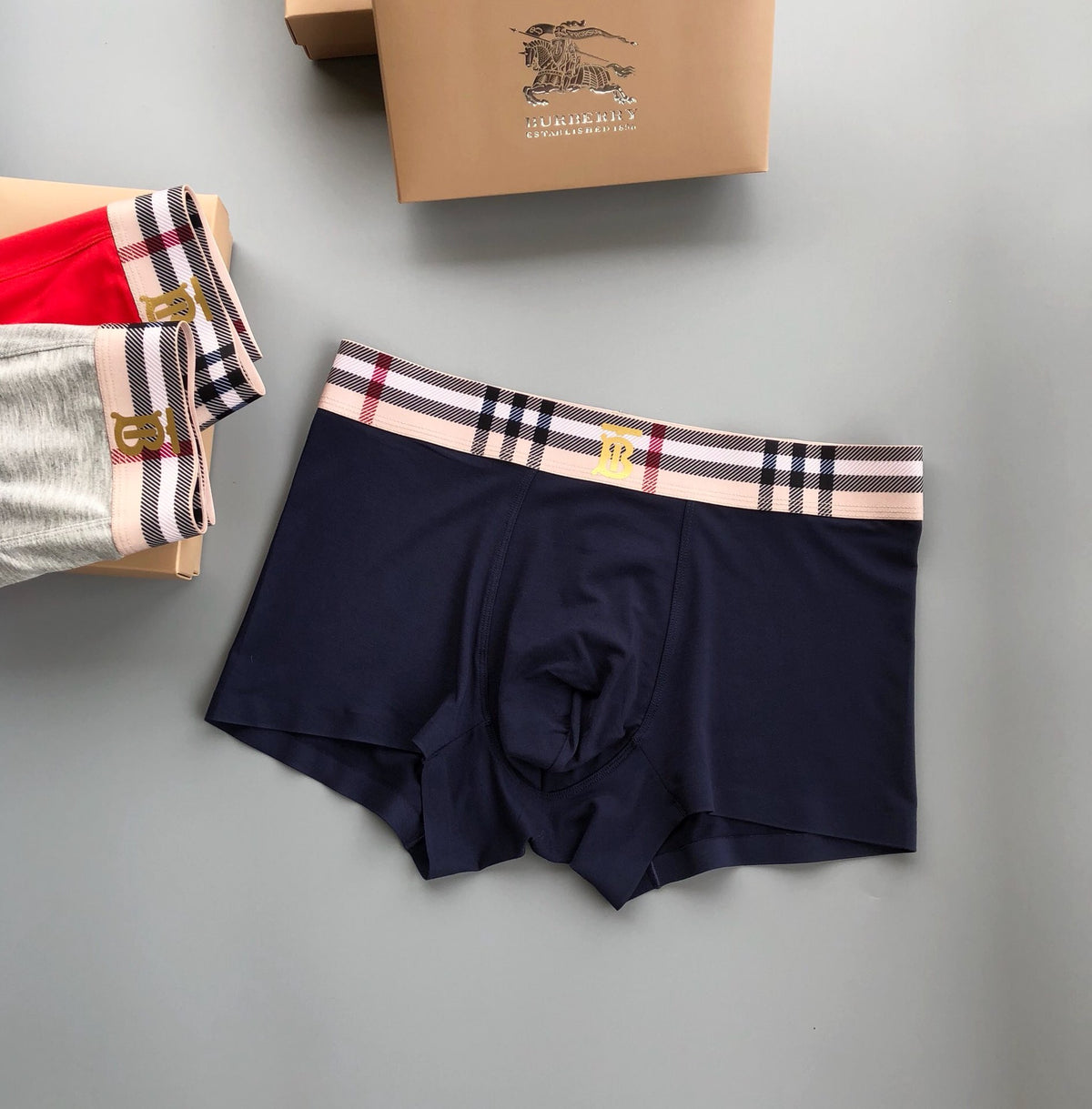 Burberry Grey Red Black Gold Waist TB Boxer Briefs, image 5