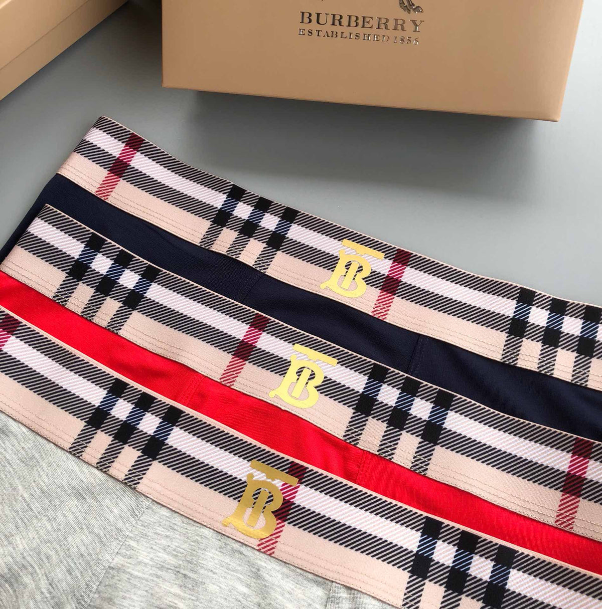 Burberry Grey Red Black Gold Waist TB Boxer Briefs, image 4