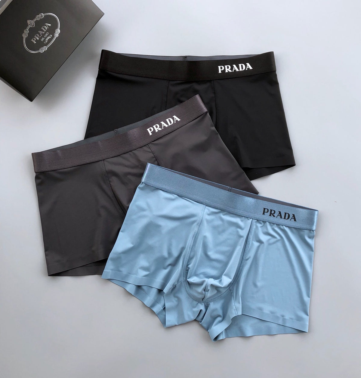 Prada Light Blue Brown Grey Broad Waist Boxer Briefs, image 2