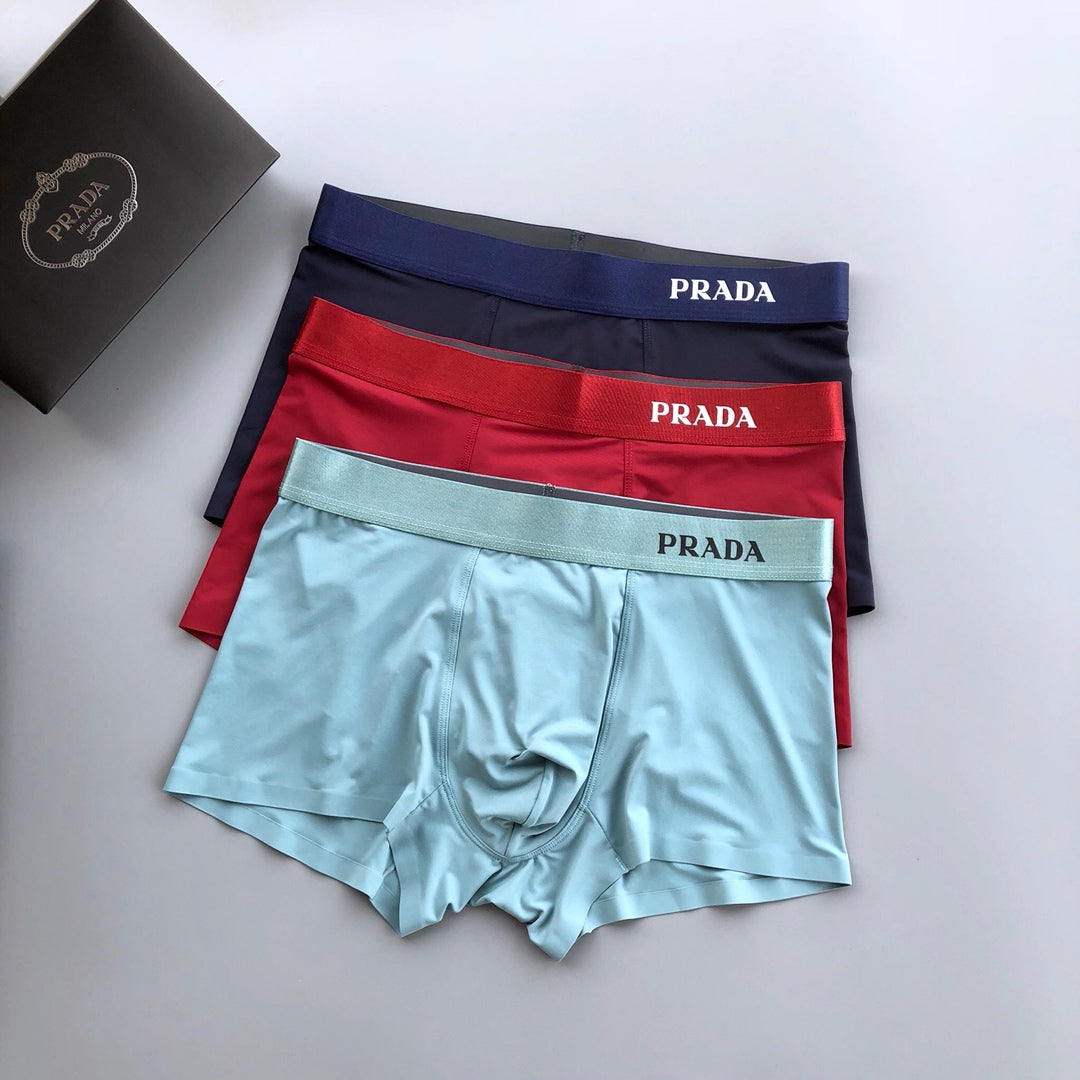 Prada Blue Teal Red Bold Waist Letters Boxer Briefs, image 1