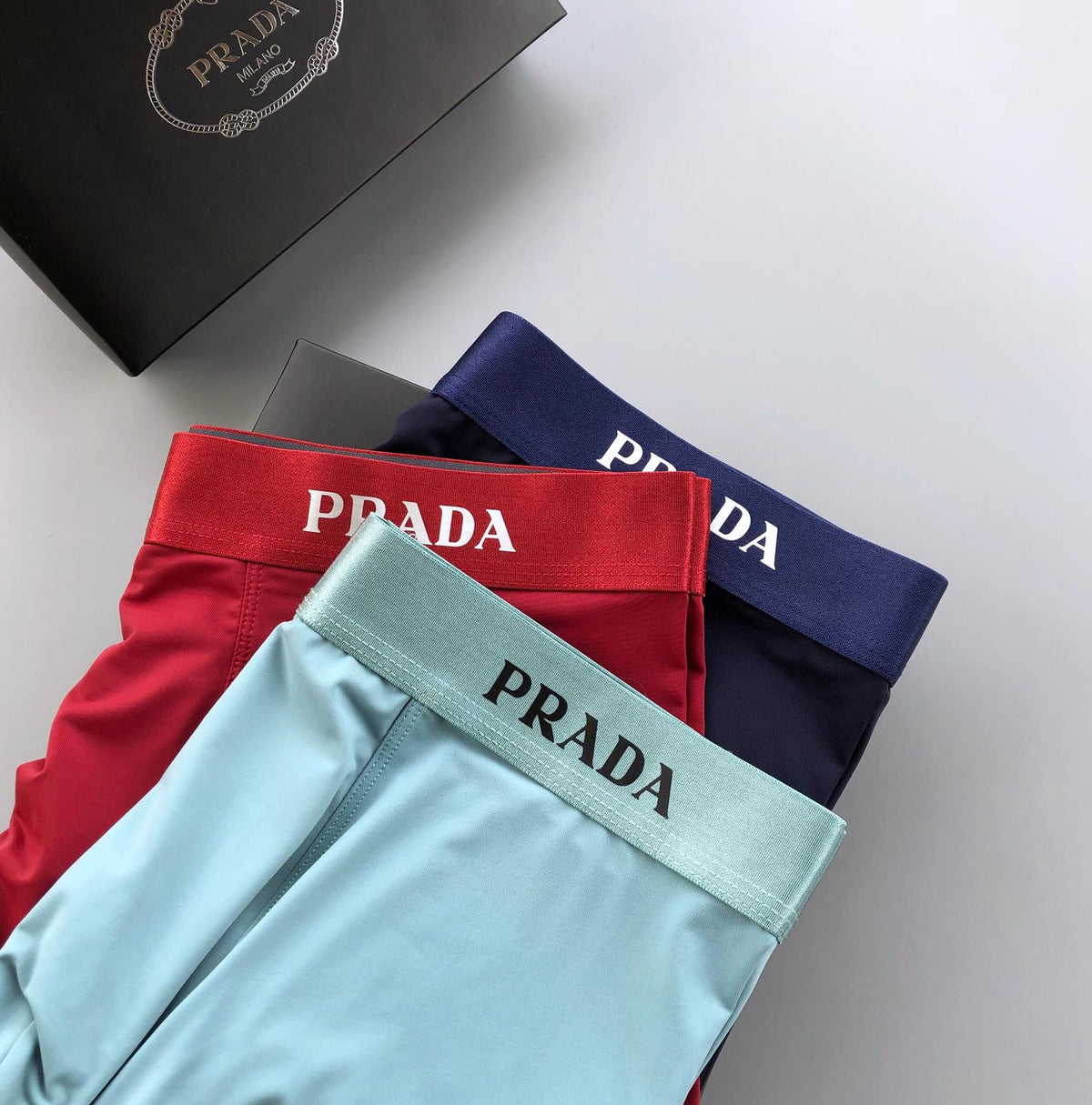 Prada Blue Teal Red Bold Waist Letters Boxer Briefs, image 4