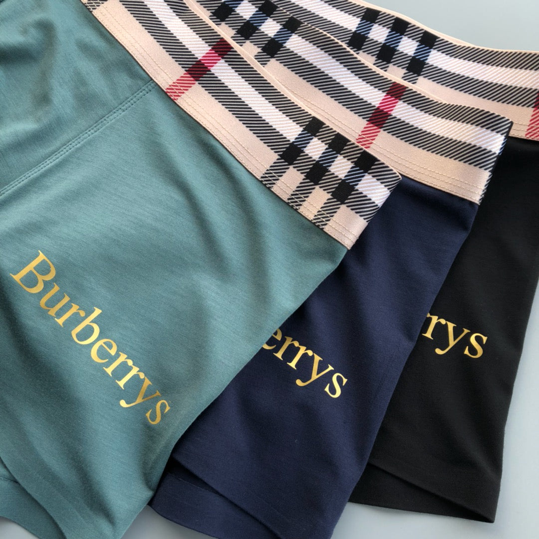 Burberry Green Black Navy Check Waist Wordmark Boxer Briefs, image 5
