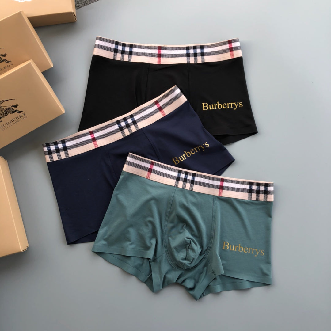 Burberry Green Black Navy Check Waist Wordmark Boxer Briefs, image 1
