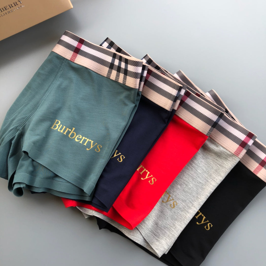Burberry Green Black Navy Check Waist Wordmark Boxer Briefs, image 6