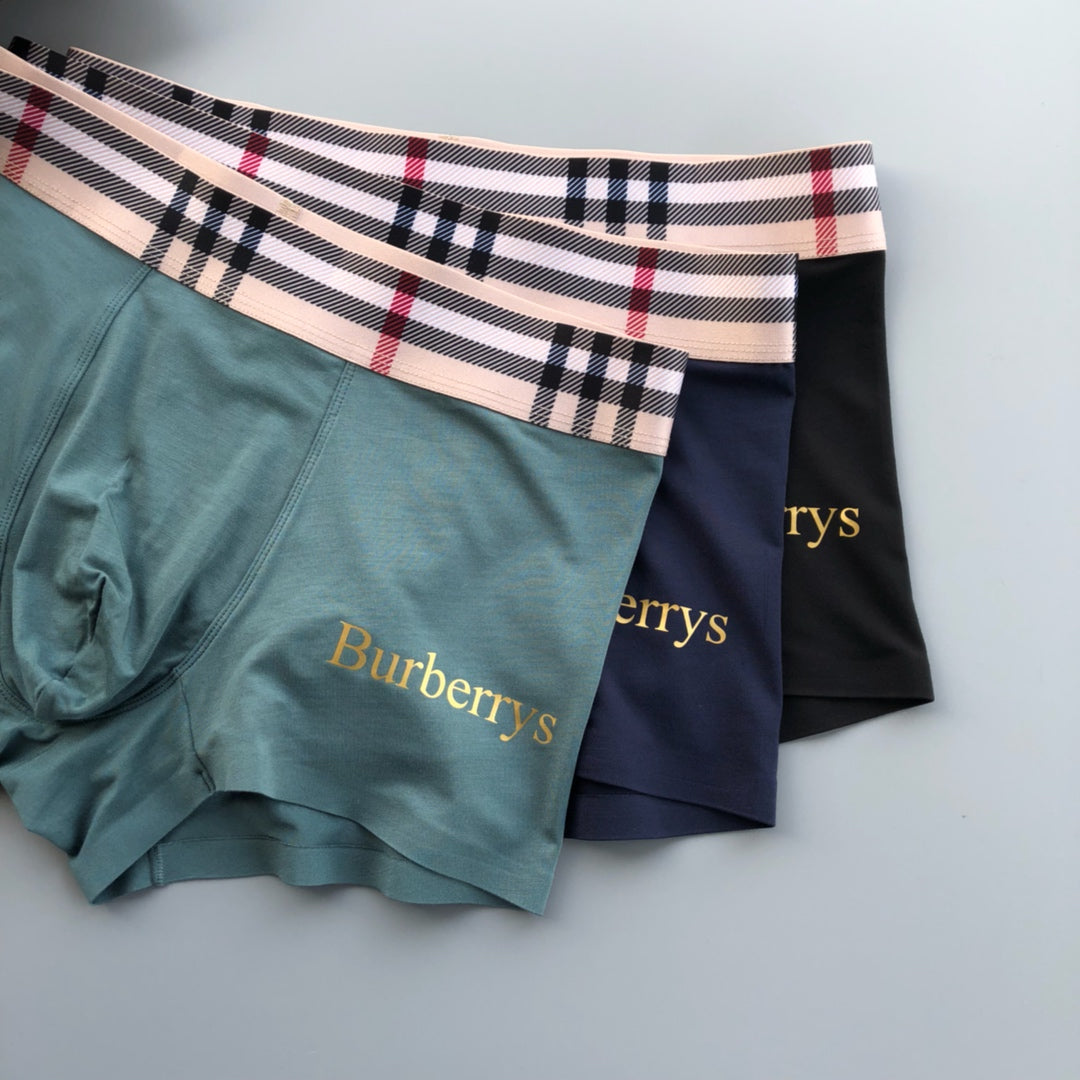 Burberry Green Black Navy Check Waist Wordmark Boxer Briefs, image 3