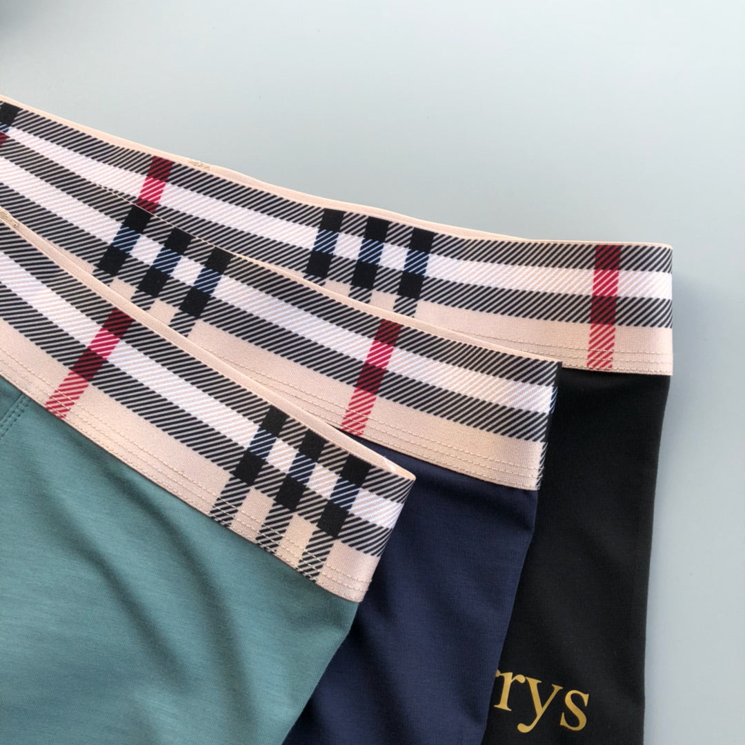 Burberry Green Black Navy Check Waist Wordmark Boxer Briefs, image 4