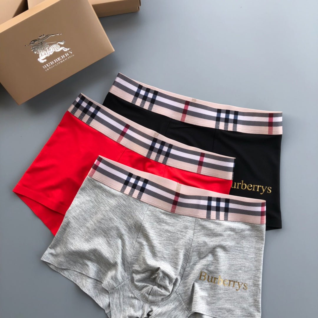 Burberry Grey Red Black Check Waist Wordmark Boxer Briefs, image 1