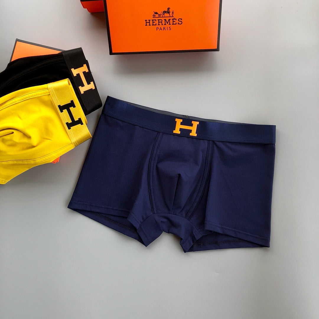 Hermès Yellow Navy Black Contrast H Waist Boxer Briefs, image 5