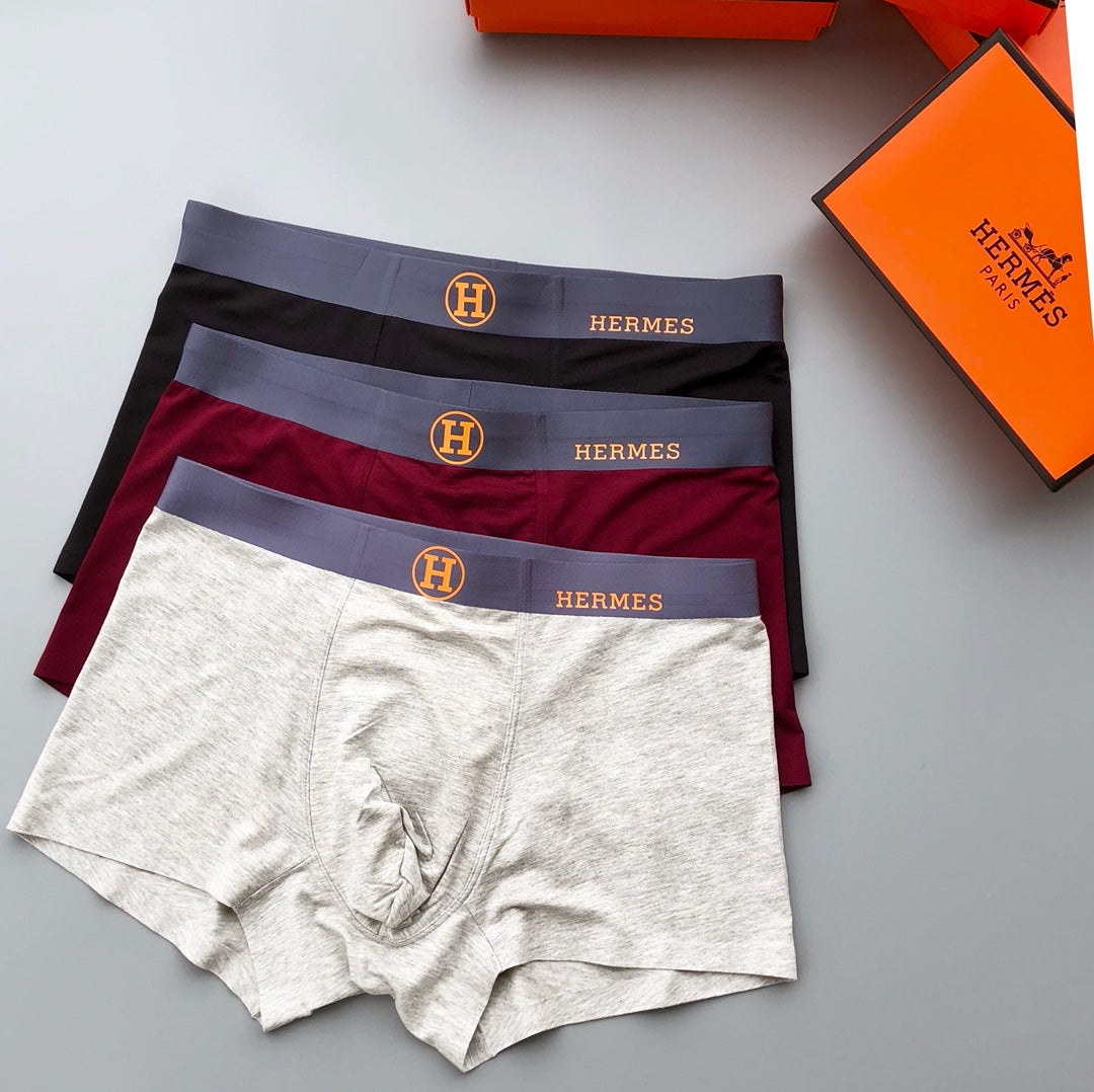 Hermès White Grey Burgundy Gold Waist Letters Boxer Briefs, image 5