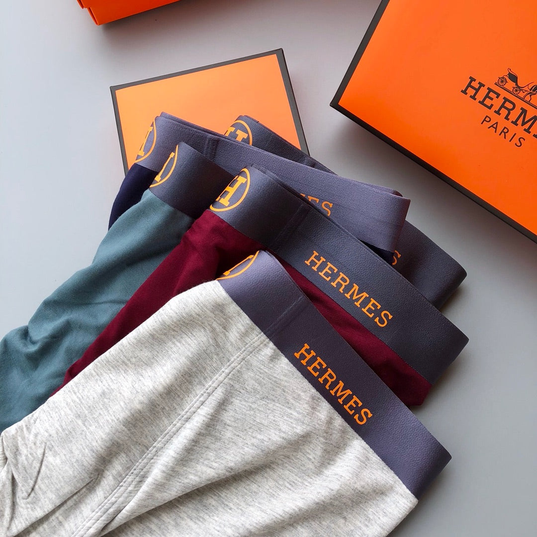 Hermès White Grey Burgundy Gold Waist Letters Boxer Briefs, image 1