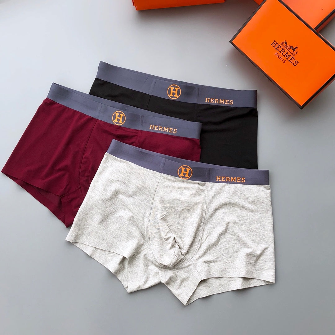 Hermès White Grey Burgundy Gold Waist Letters Boxer Briefs, image 2