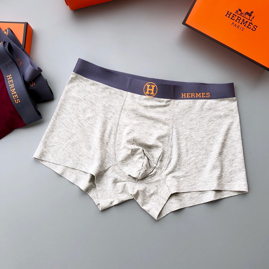 Hermès White Grey Burgundy Gold Waist Letters Boxer Briefs, image 6