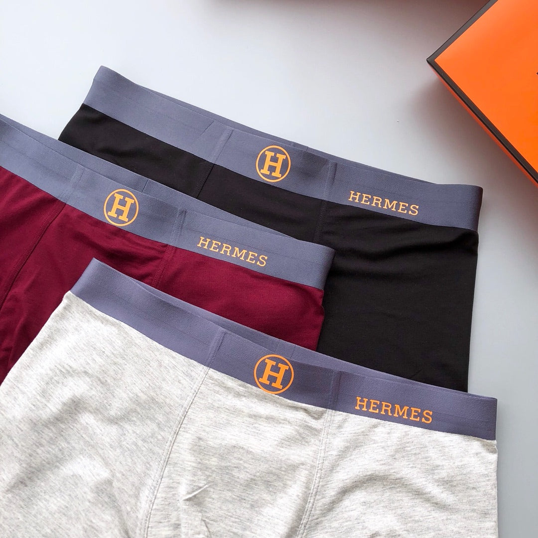 Hermès White Grey Burgundy Gold Waist Letters Boxer Briefs, image 3