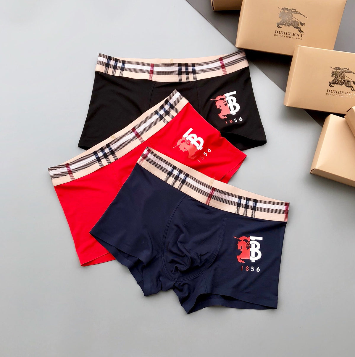 Burberry Red Black Navy Ornamental B Boxer Briefs, image 1