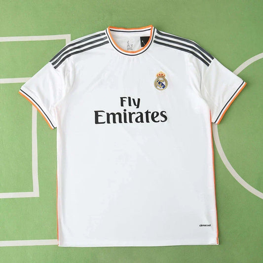 Real Madrid CF Home Retro Fan Version Jersey 2013/14 – White Football Shirt with Orange & Black Trim