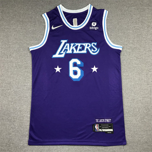 LeBron James #6 Los Angeles Lakers Purple 2021-22 City Edition "The Lakers Dynasty" Twin Stars Swingman Jersey