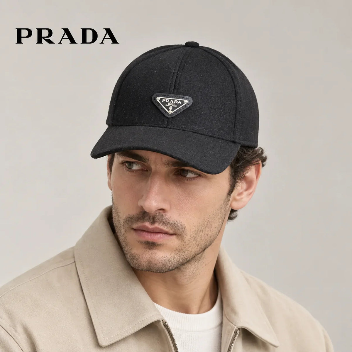 Prada baseball cap worn by an adult male model