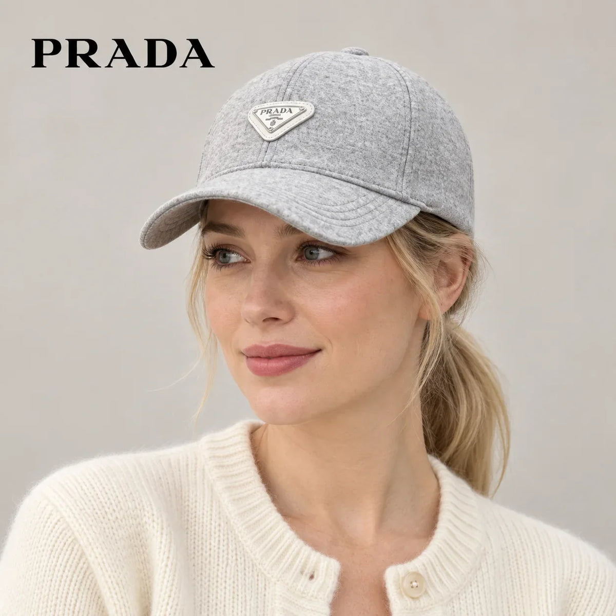 Prada baseball cap worn by an adult female model