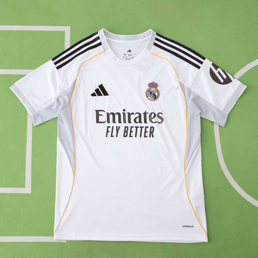 Real Madrid CF Home Fan Version Jersey 2025/26 – White Adidas Football Shirt with Gold Trim