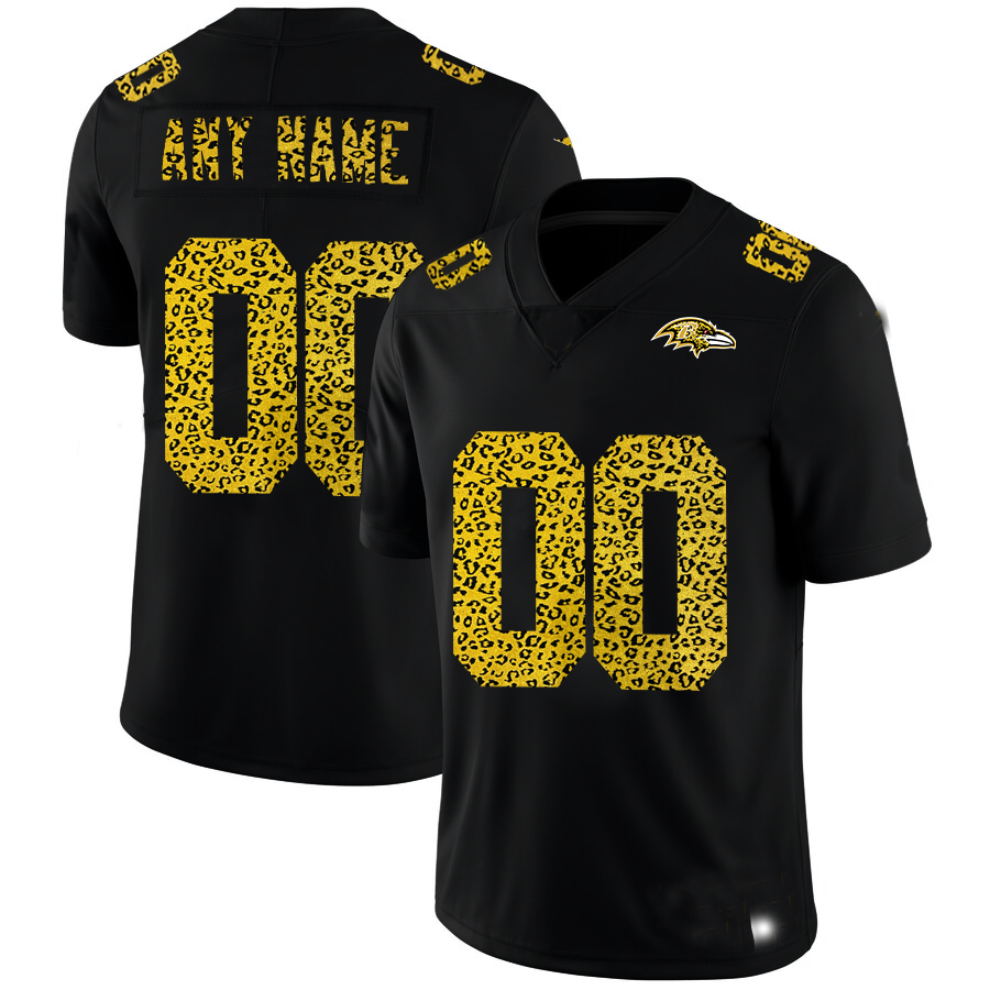 Custom1 Baltimore Ravens Leopard Print Fashion Vapor Limited Jerseys Black Stitched American Football Jerseys