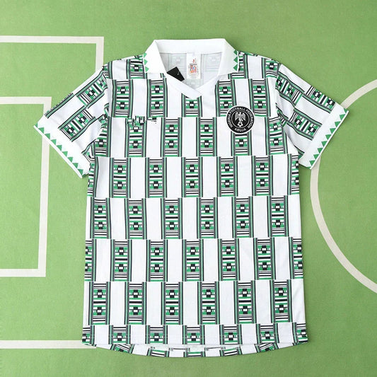 Nigeria National Team 1994 Away Retro Jersey – White Geometric Aso-oke Print Fan Version