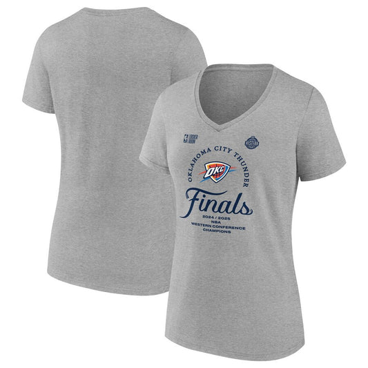 Women's Oklahoma City Thunder Fanatics Heather Gray 2025 Western Conference Champions Locker Room V-Neck T-Shirt