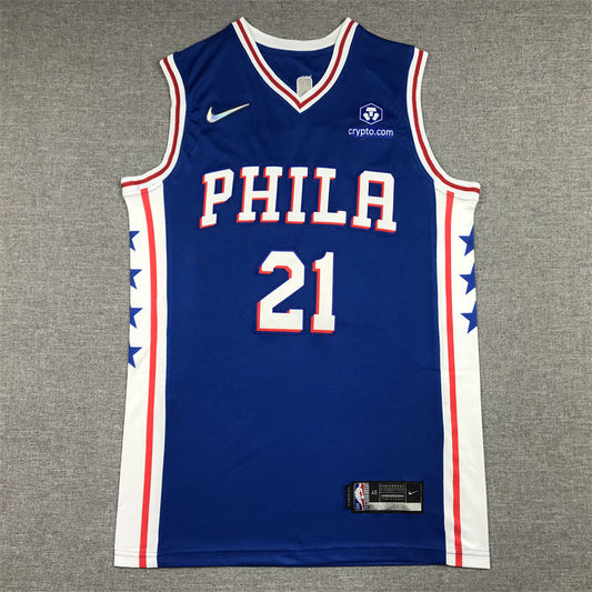 Men's Philadelphia 76ers Joel Embiid #21 Blue Swingman Jerseys - Icon Edition