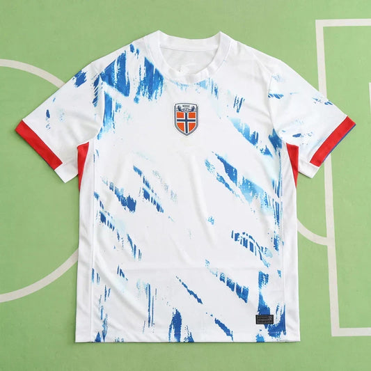 Norway National Team 2024 Away Jersey – White Blue Brushstroke Haaland Fan Version